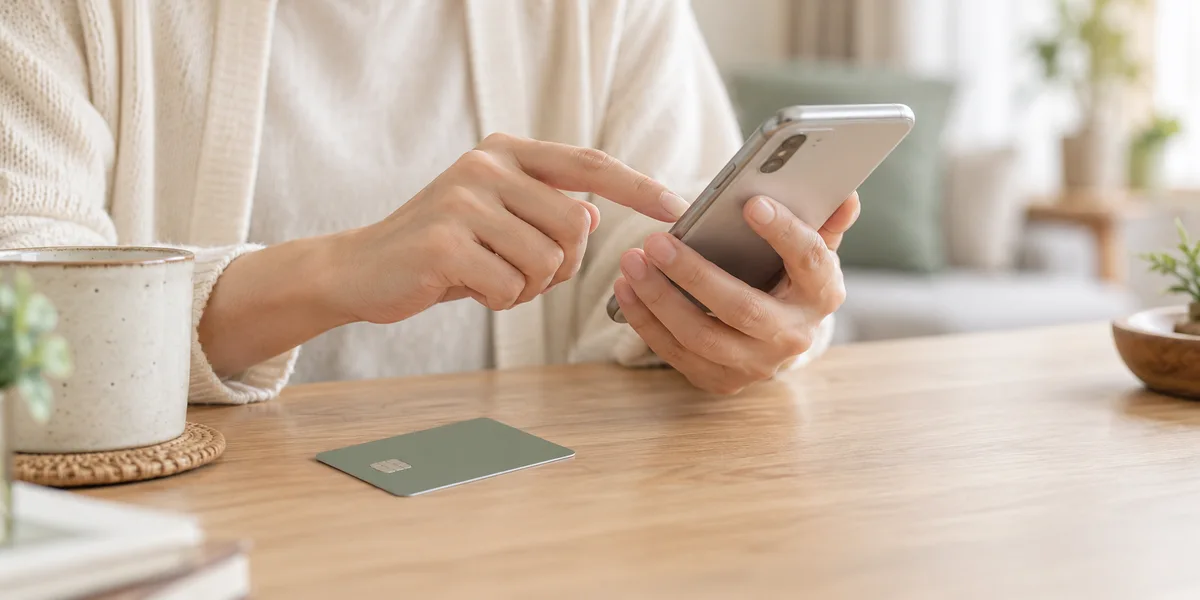 自宅でスマートフォンを操作してオンライン決済をする手元